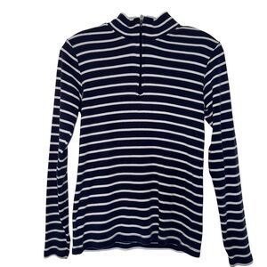 L.L. Bean Navy and White Striped Half-Zip Sweater
